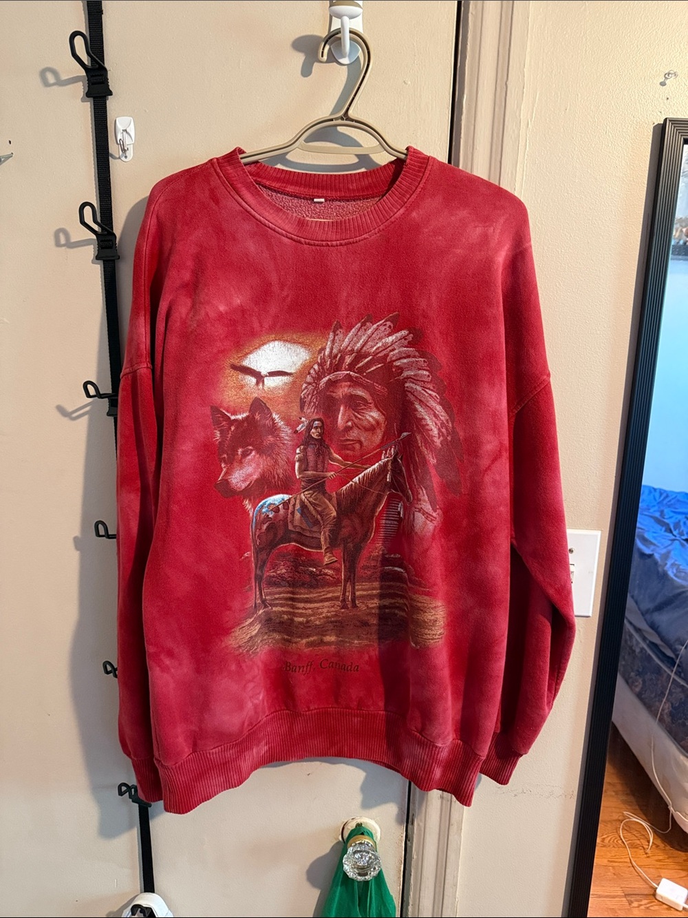 Red Native Spirit Graphic Crewneck Sweater